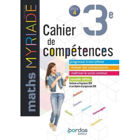 MYRIADE  mathématiques  3e  cahier de compétences (édition 2019)